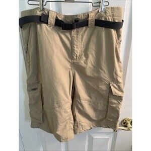 Columbia Mens Size 34 x 12 Nylon Tan Khaki Cargo Performance Shorts With Belt